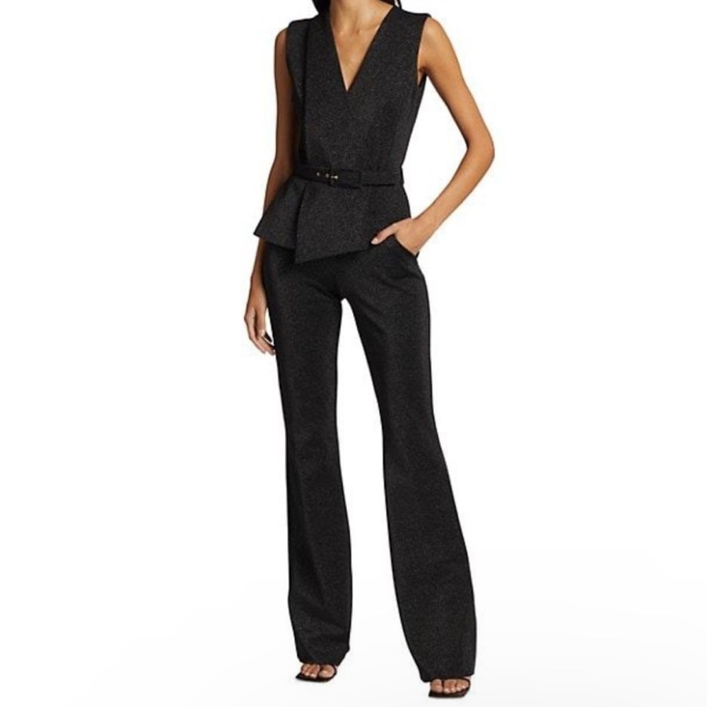 Chiara Boni La Petite Robe 44 US 8 Kerolyn Belt Lurex Jumpsuit Metallic Black